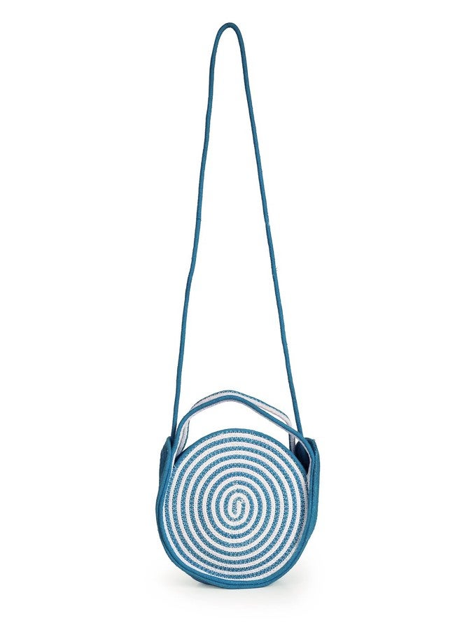 FABINALIV Blue Geometric Braided Women Cotton Sling Bag (FLHB-1013-Blue) - Image 1